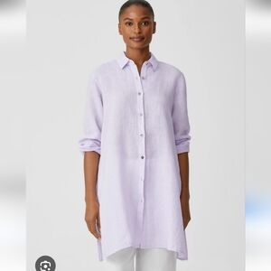 EILEEN FISHER Garment-Dyed Organic Handkerchief Linen Long ShirtEasy Fit S NWOT
